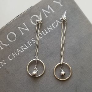 Silver circle ball dangle earrings